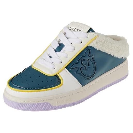 Pinko gary sneaker recycled pu, scarpe da ginnastica donna, bgu_bianco/grigio/giallo, 37 eu