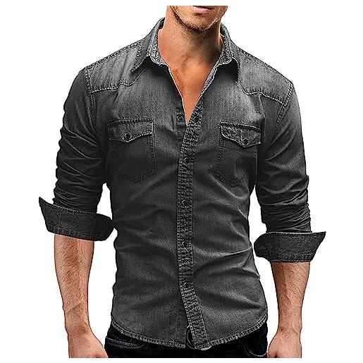 Geagodelia camicia casual da uomo in denim camicia jeans a manica lunga elegante maglietta in denim top moda m-3xl regalo (blu scuro, xl)