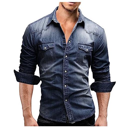 Geagodelia camicia casual da uomo in denim camicia jeans a manica lunga elegante maglietta in denim top moda m-3xl regalo (blu chiaro, m)