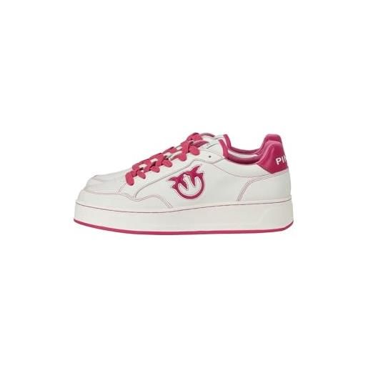 Pinko bondy 2.0 sneaker pelle vitell, scarpe da ginnastica donna, gy7_off white/fuxia, 40 eu