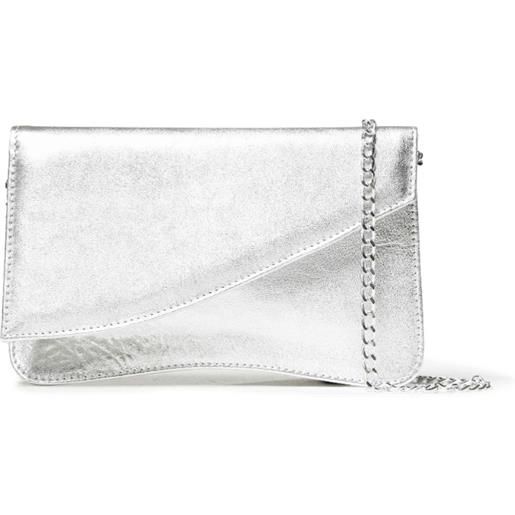 Melluso borsa pochette con tracolla in pelle laminato argento bj036w