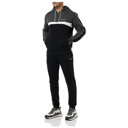 Champion legacy legacy sweatsuits - colorblock powerblend fleece full zip hooded tuta sportiva, nero/grigio/bianco, m uomo fw23