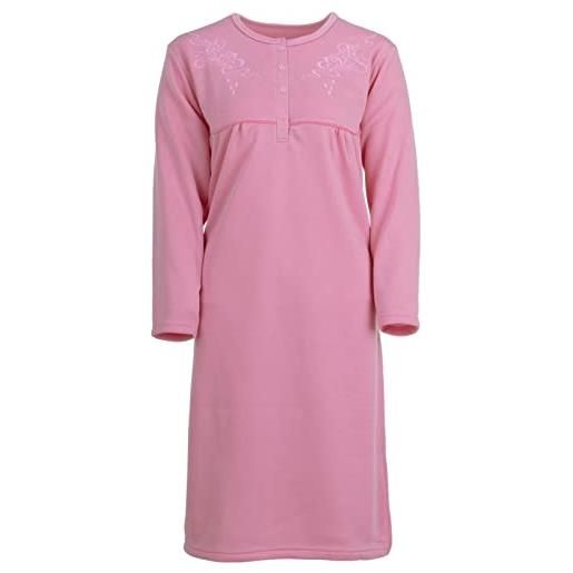 Romesa, camicia da notte termica, monocromatica, con ricami di alta qualità, morbida e calda rosa xl