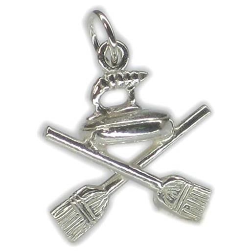 Maldon Jewellery curling charm in argento sterling pietra e due pennelli. 925 x 1 ciondoli sportivi -sfp