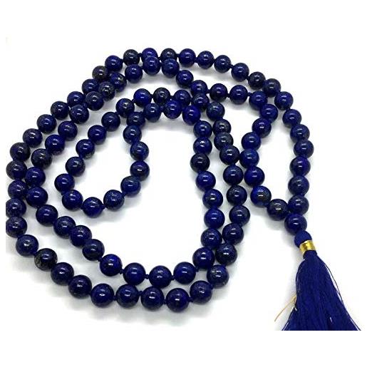 Generic zoya gems & jewellery, perline mala in lapislazzuli blu naturale annodato, 8 mm, 108 mala buddista, per migliorare la consapevolezza e l'intelletto, chakra del terzo occhio, comunicazione, 8mm, gemma, 