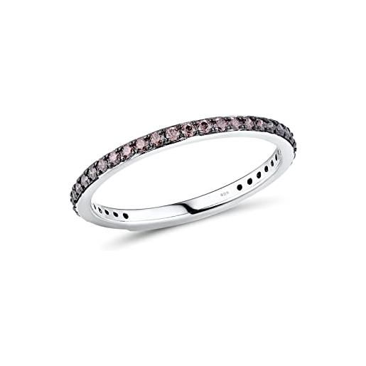 Santuzza anello impilabile in argento sterling 925, anello di fidanzamento e matrimonio da donna, metallo metallo gemma, zirconia cubica cioccolato