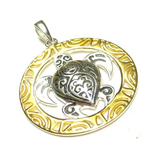 Silberschmuck - BG ciondolo a forma di tartaruga maori in argento sterling 925 placcato in oro con simbolo di protezione, idea regalo, gioiello unisex
