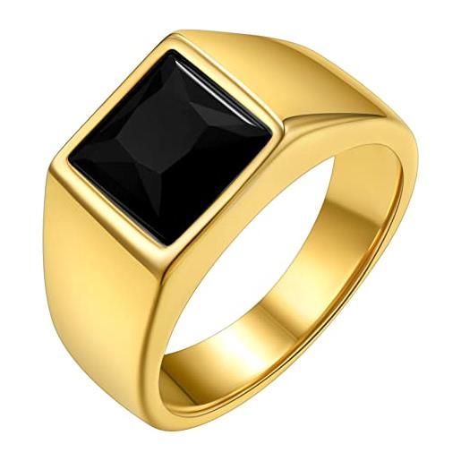 GOLDCHIC JEWELRY anello uomo oro anello uomo con pietra nera anello oro con pietra preziosa quadrata anello oro uomo in acciaio inossidabile anello oro con pietra onice nero taglia 22