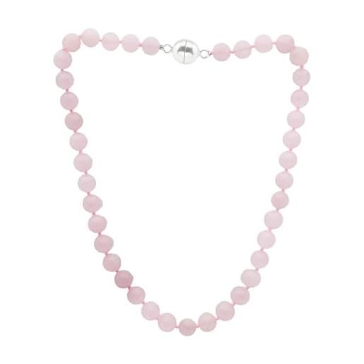Treasurebay, collana dal design classico con perle sferiche in agata rosa di 12 mm, chiusura magnetica, lunghezza 44 cm, fornito in una bella confezione regalo