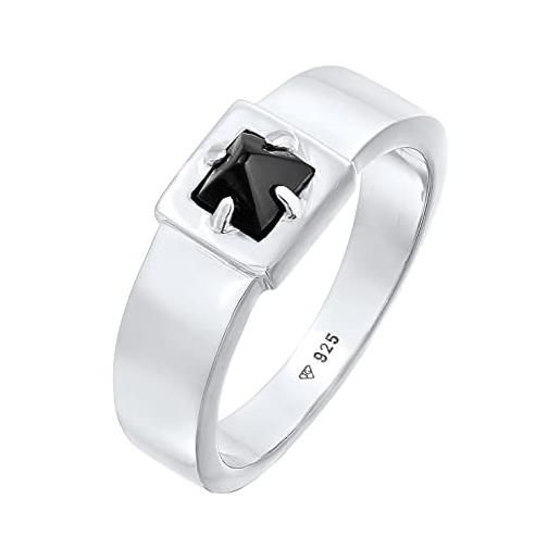 Kuzzoi anello con sigillo da uomo in argento sterling 925 lucido, anello in argento massiccio con gemma (5 mm) nero, anello da uomo di misura 60-66, 0612661721, gemma, onice