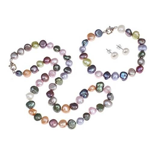 TreasureBay - set di collana e orecchini con perle barocche naturali, 8-9 mm, multicolore