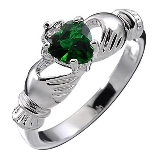 GWG Jewellery anello argento sterling claddagh con cuore in cz verde smeraldo, mani e corona - 10