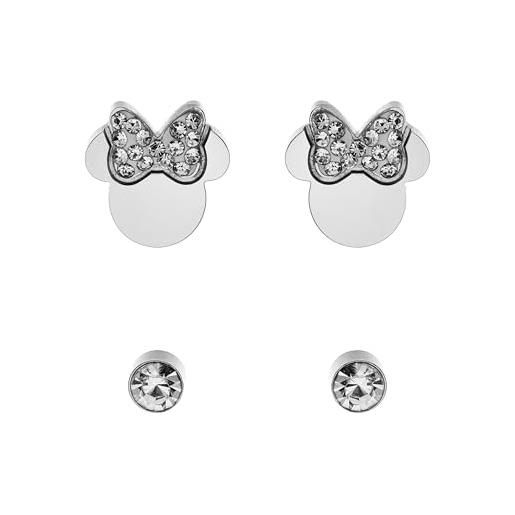 Disney orecchini minni mouse, collezione acciaio inossidabile, colore argento, unico, pietre di zirconia cubica, regalo per ragazze e donne (chiaro 1)