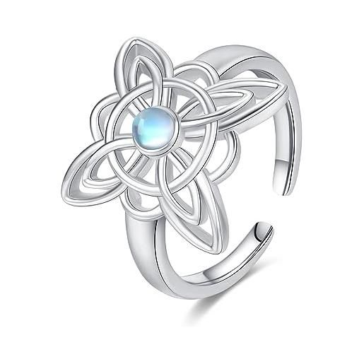 CHENGHONG anello con nodo da strega, in argento sterling 925, pietra di luna, strega magica, anelli di nodo celtico pagan gioielli strega regali per donne ragazze, argento sterling