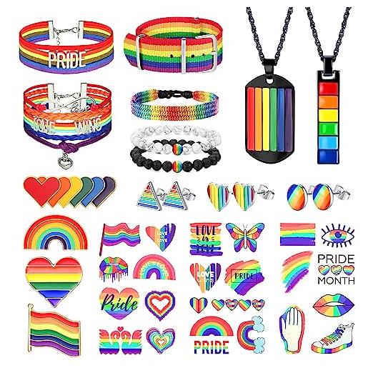 Finrezio lgbtq accessori pride braccialetto per donna uomo pride collane orgoglio pin arcobaleno braccialetto arcobaleno orecchini adesivi orgoglio lesbiche gay pride gioielli accessori lgbt