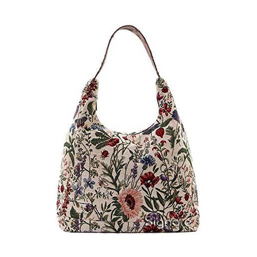 Signare tapestry arazzo arazzo borsa a tracolla donna, borse tote per donne, hobo bags con disegni floreali (mattina giardino)