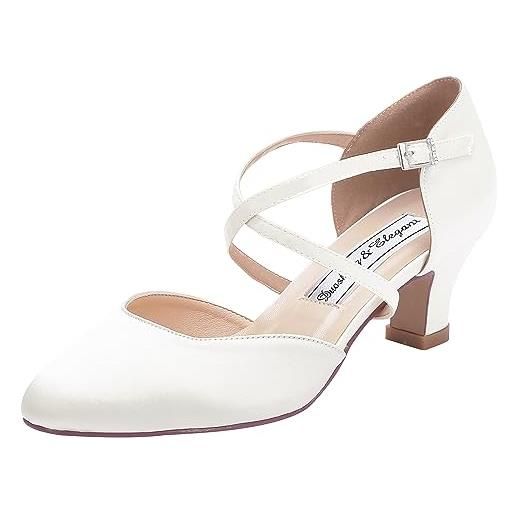 Duosheng & Elegant hc1921 cross ties fibbia scarpe da sposa per le donne tacco del partito scarpe da sposa con raso bianco taglia 37