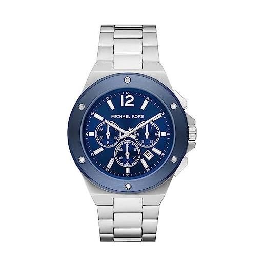 Michael Kors orologio lennox da uomo, movimento cronografo, cassa in acciaio inossidabile da 45 mm con bracciale in acciaio inossidabile, mk8938, tono argento e blu