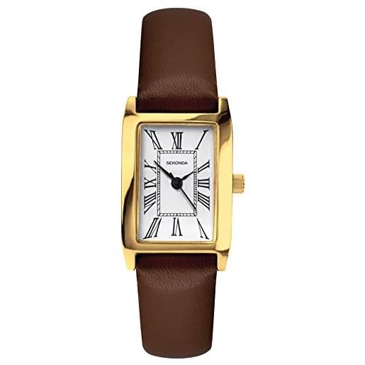 Sekonda classic 40336 - orologio da donna al quarzo, con quadrante analogico bianco e cinturino marrone