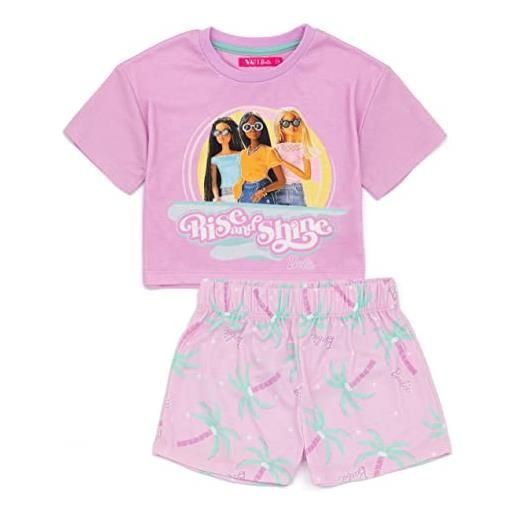 Barbie girls pigiama corto | kids rise and shine fashion doll pink crop t-shirt pantaloncini elasticizzati abbigliamento pigiameria merchandising