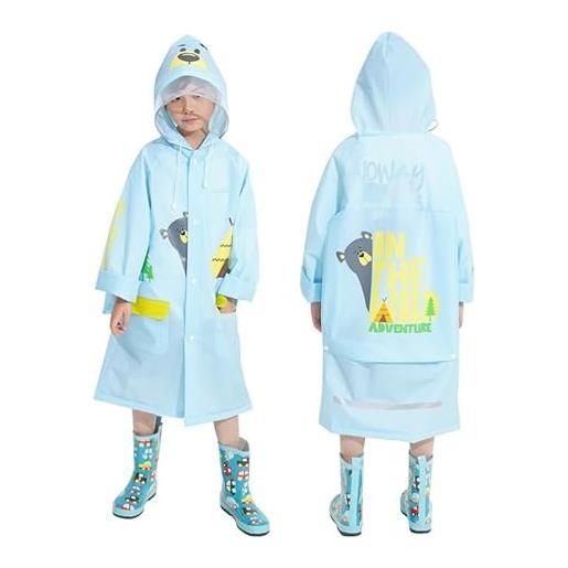 Lupy poncho impermeabile per bambino, 3d poncho antipioggia cappello allargato bambini bambine con strisce riflettenti, riutilizzabile impermeabile da pioggia