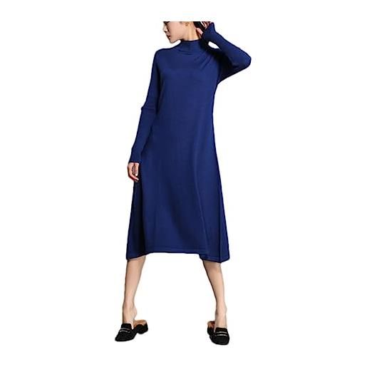 DBFBDTU abito da donna in lana di cashmere lavorato a maglia abito a tinta unita stile lungo a collo alto navy blue one size