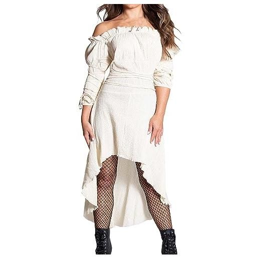 OPAKY abito da donna in tinta unita medievale per halloween, vestito da strega gotica, abito da sposa medievale, taglia 44, bianco, s