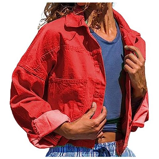 YWLINK giacca di jeans da donna fashion casual street hip hop oversize jean coat giacchetto baseball (red, m)
