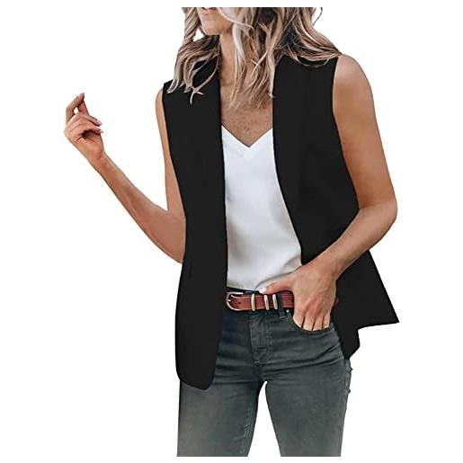 Yeooa elegante giacca senza maniche da donna semplice e con bottoni di colore unito con rever a doppio petto e tasche (a-nero, m)