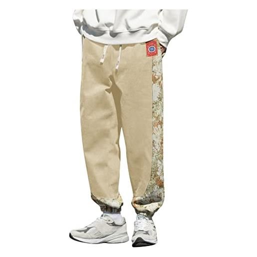 BOTCAM pantaloni larghi da uomo, stile giapponese, retrò, alla moda, taglie forti, ricamati, colore coordinato, per il tempo libero, bianco, m