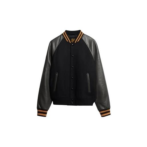 Superdry college varsity bomber jacket giacca, nero corvino, m uomo