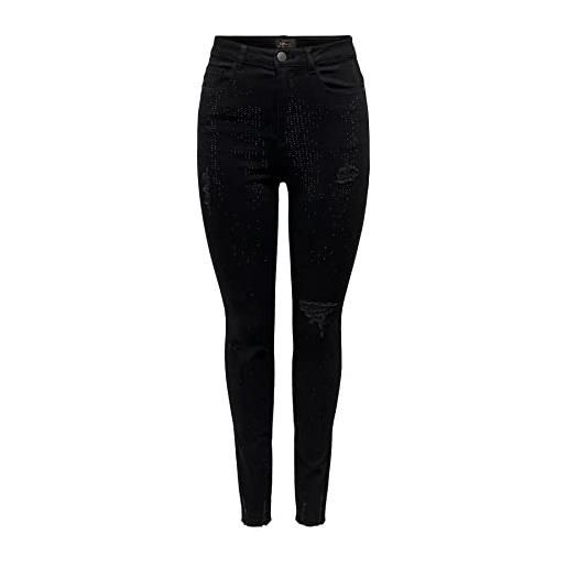 Only jeans skinny con strass, vita alta. Nero 31w / 32l