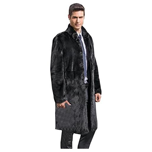BELLIDONNA cappotto lungo da uomo in pelliccia artificiale cappotto invernale da uomo tinta unita colletto rialzato giacca calda giacche lunghe monopetto a maniche elegante giacca parka cappotto (black, xxl)