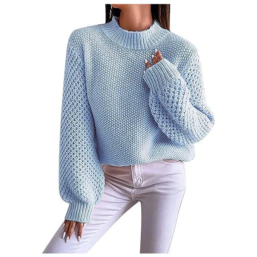 FNKDOR 2023 maglione da donna autunno inverno pullis manica sbuffo maglione a maglia grossa, blu, m