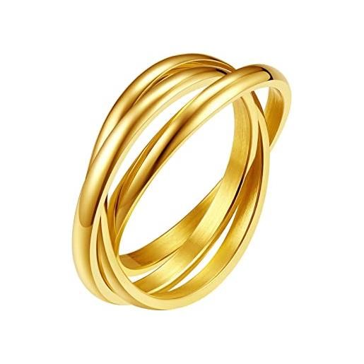 FindChic anello oro donna a tre anelli intrecciati per donna anello donna acciaio inossidabile fedina donna confezione regalo