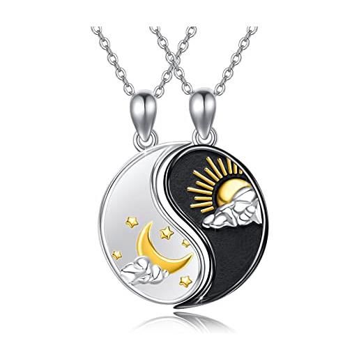 REDSUN yin yang, collana in argento sterling con sole e luna, ciondolo a forma di elefante per coppia, collana bff, 2 pezzi, gioielli regalo per donna e uomo, argento sterling