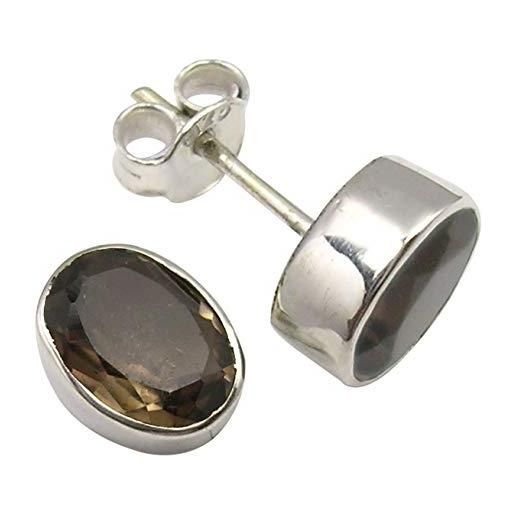 SilverStarJewel ovale 6 x 8 mm orecchini al quarzo fumè 1 cm gioielli in argento 925 fini