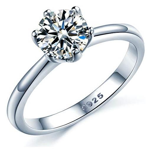 Sreema London - anello solitario di fidanzamento da donna in argento sterlina 925, con pietra di zirconia cubica in taglio rotondo, completo di scatola regalo (18)
