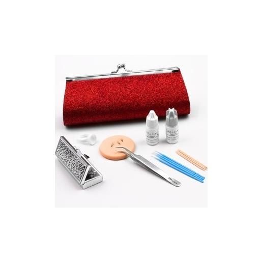 XXL Lashes glamour kit per extension ciglia, kit di base con ciglia a ciuffo, adatto per l'auto-applicazione delle ciglia, kit fai-da-te per un look glamour definitivo, colore rosso