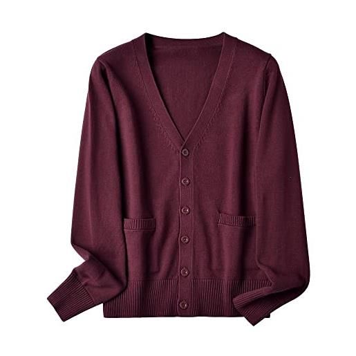 Ninepointninetynine cardigan da donna con apertura sul davanti maglione morbido con scollo a v in maglia tinta unita con tasche autunno inverno (color: rosso, size: 2xl)