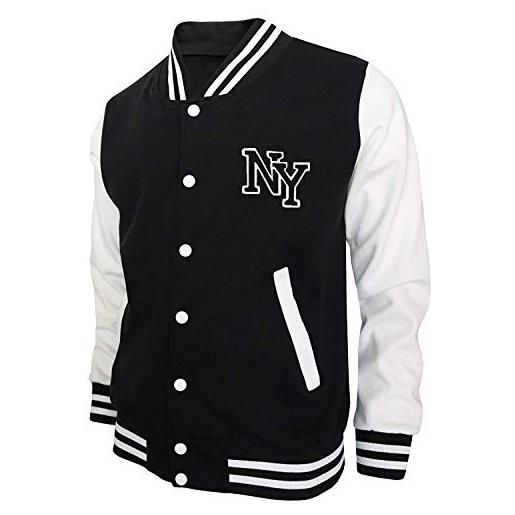 Fashion_First mens new york college american varsity fleece bomber jacket baseball giacche per gli uomini, bianco e nero, xs