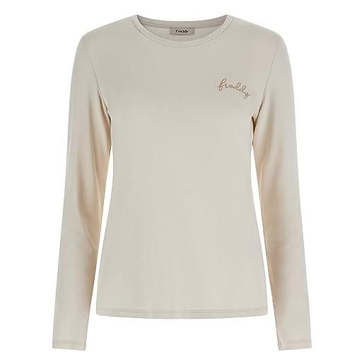 FREDDY - t-shirt manica lunga in jersey viscosa con logo lurex, donna, beige, small