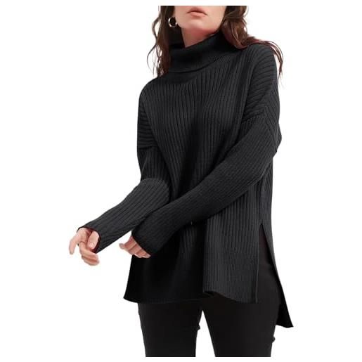 shownicer maglione donna collo alto maglione manica lunga maglioni lavorato a maglia casual moda tinta unita pullover sweater per autunno inverno a nero l