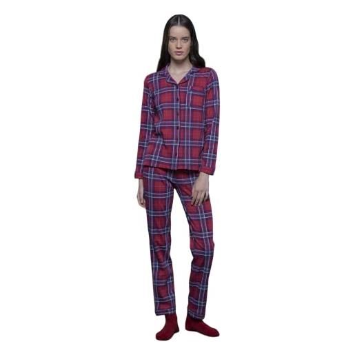 Generico pigiama donna invernale caldo cotone scozzese noidìnotte fa7919 (rosso, tg. L)
