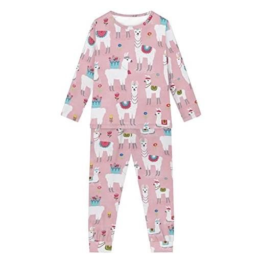 Dolyues pigiama per bambini a maniche lunghe pigiama con tasca 2 pezzi pjs per bambini, alpaca, 5-6 anni