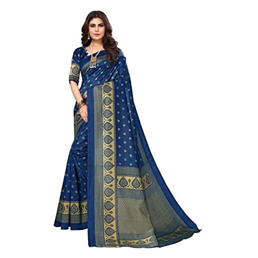 BishtHub Fashion abbigliamento etnico stampato in seta artistica da donna saree indiano con camicetta non cucita -(veena black)