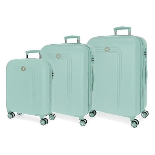 MOVOM riga set di valigie turchesi 55/70/80 cm rigida abs chiusura tsa 91l 11,64 kg 4 ruote doppie bagaglio mano, verde, taglia unica, set di valigie