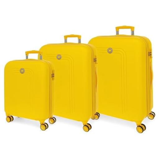 MOVOM riga set di valigie giallo 55/70/80 cm rigida abs chiusura tsa 91l 10,88 kg 4 ruote doppie bagaglio mano, giallo, taglia unica, set di valigie