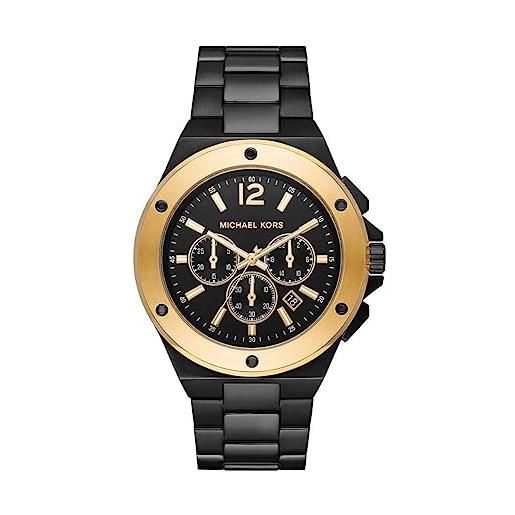Michael Kors orologio lennox da uomo, movimento cronografo, cassa in acciaio inossidabile nera da 45 mm con bracciale in acciaio inossidabile, mk8941, nero e oro