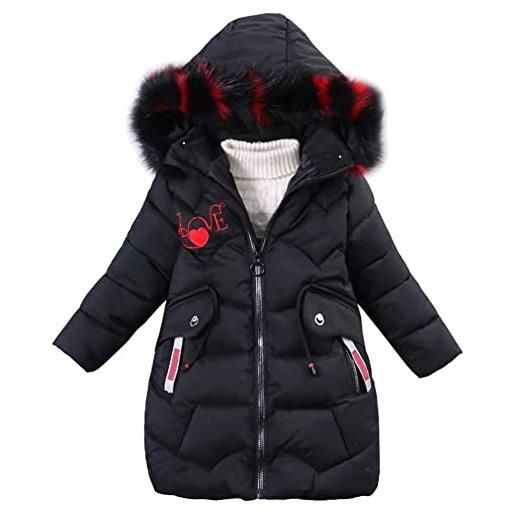 SXSHUN bambina giacca slim da principessa piumino con cappuccio di pelliccia ragazza cappotto caldo imbottito in cotone, rosa, 4-5 anni/xl